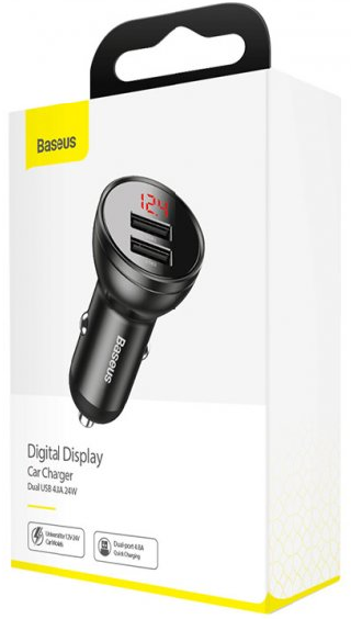 АЗП Baseus Digital Display Dual USB 4.8A 24W, Dark Grey, (CCBX-0G)