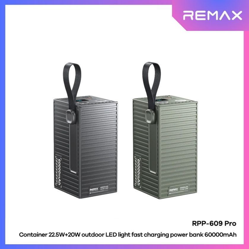 Power Bank Remax RPP-609 Pro 60000 mAh Container Series P22.5W+20W з ліхтарем, Gray