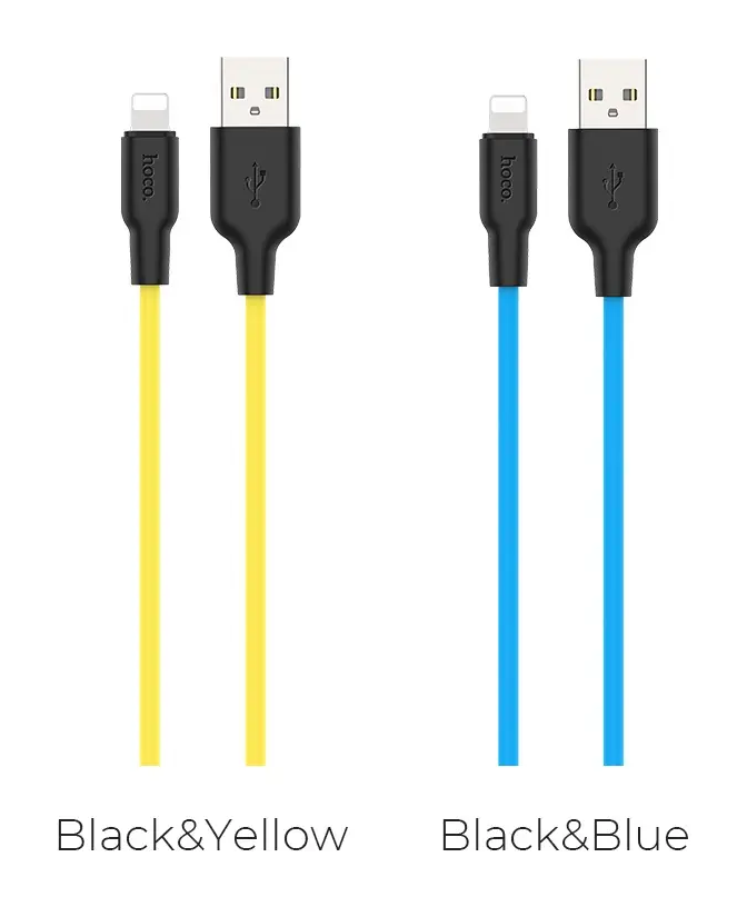 Кабель Hoco X21 Plus Silicone Lightning 2.4A (1m), Black/Blue