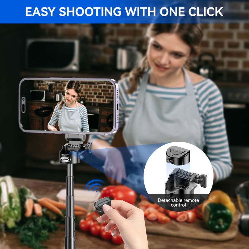 Монопод (трипод) XO SS22 4-in-1 Magnetic Mini Selfie Stick Bluetooth (для селфі та фотозйомки), Black