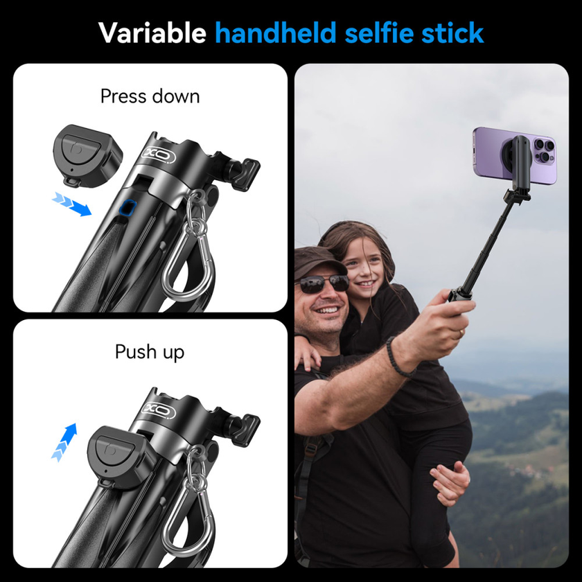 Монопод (трипод) XO SS22 4-in-1 Magnetic Mini Selfie Stick Bluetooth (для селфі та фотозйомки), Black