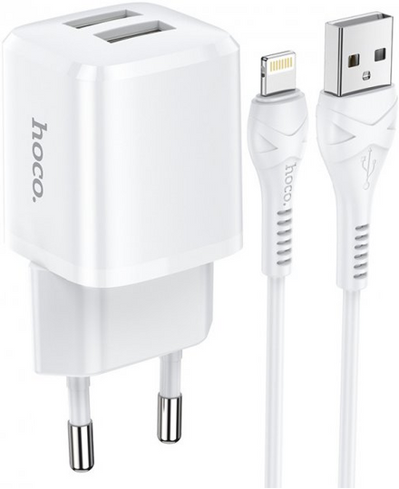ЗП Hoco N8 Briar Lightning Cable 2USB 2.4A, White