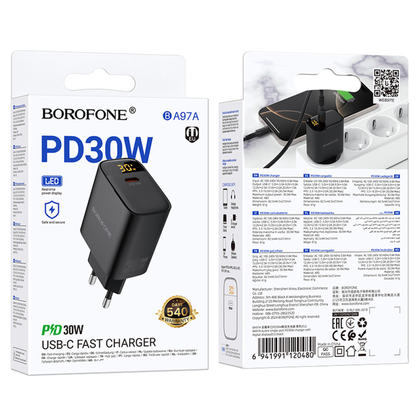 ЗП Borofone BA97A Ilustre PD30W LED display, Black