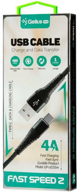 Кабель Gelius Pro Fast Speed 2 GP-UC05c USB to Type-C, Black