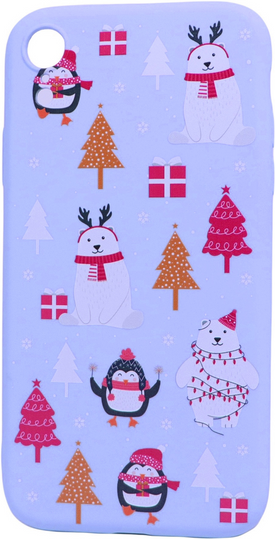 Накладка WAVE Fancy Winter Case (TPU) iPhone Xr, white bear with tree and penguins light purple, white_bear_with_tree_and_penguins_light_purple