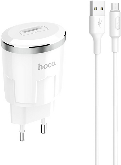 ЗП Hoco C37A + Cable MicroUSB (2.4A), White