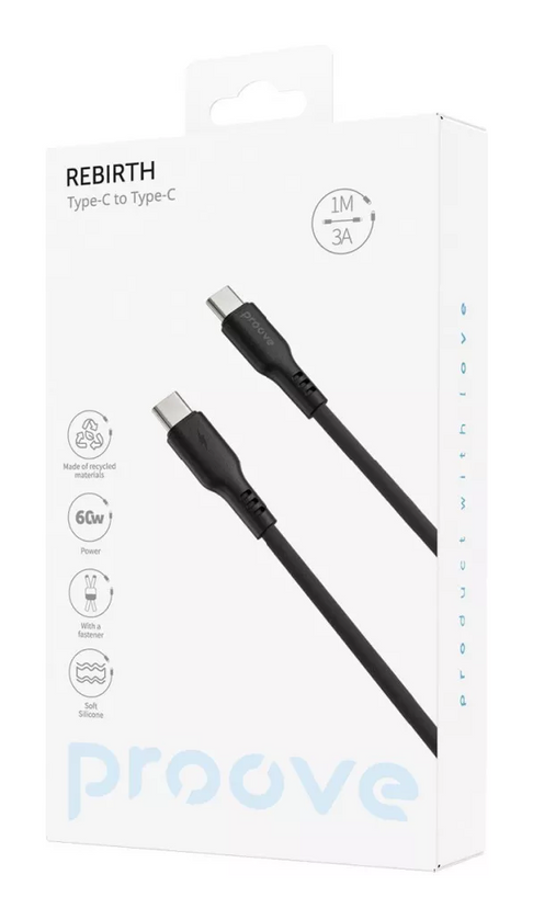 Кабель Proove Rebirth Type-C to Type-С 60W (1m), Black, CCRE60002201