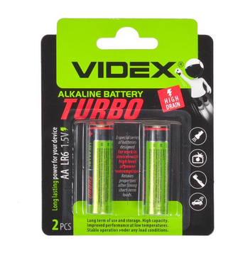 Батарейка VIDEX ALKALINE TURBO AA LR06 1.5V (2 шт уп.)