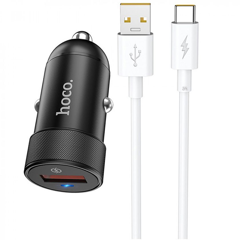АЗП Hoco Z32A Flash Power QC3.0 18W 1USB with Type-C Cable, Black