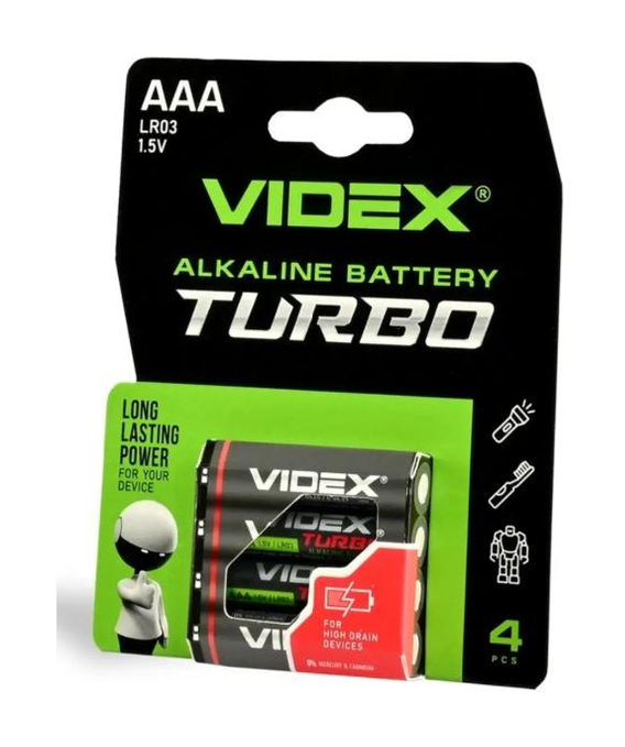 Батарейка VIDEX ALKALINE TURBO AAA LR03 1.5V (4 шт уп.)