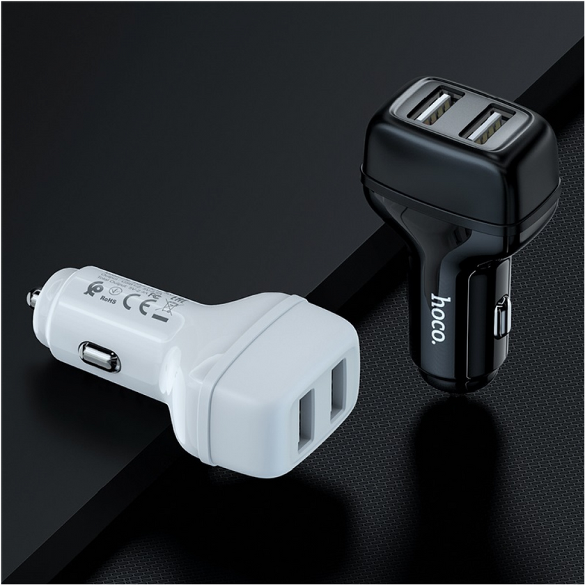 АЗП 2xUSB Hoco Z36 Staunch + Cable MicroUSB (2.4A), White