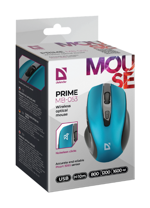 Мишка DEFENDER Prime MB-053, 6D, 800-1600dpi, Turquoise