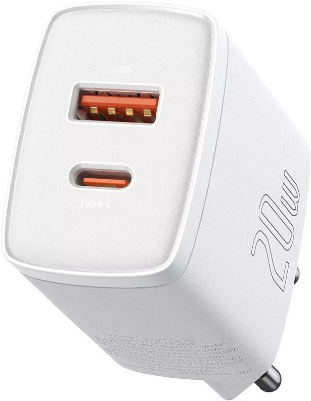ЗП Baseus Compact Quick Charger 20W QC+ PD (1Type-C + 1USB), White (CCXJ-B02)