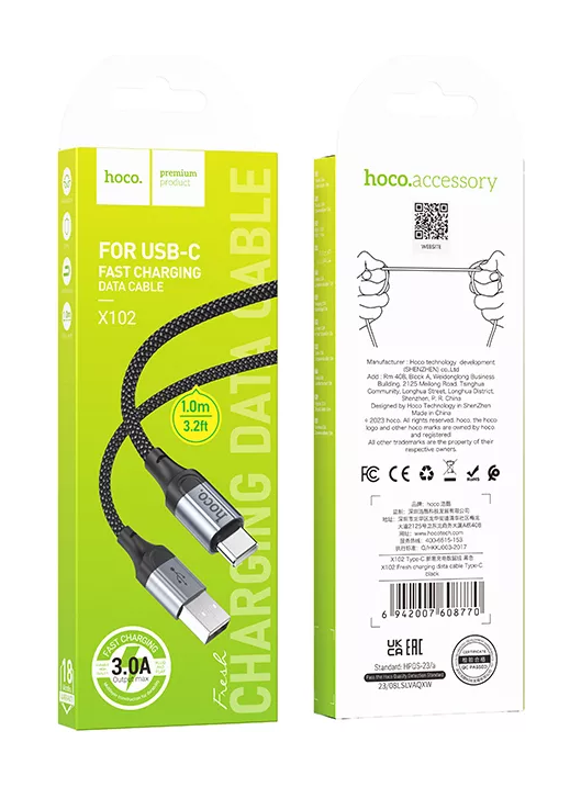 Кабель Hoco X102 Fresh Type-C 3A 1m, Black