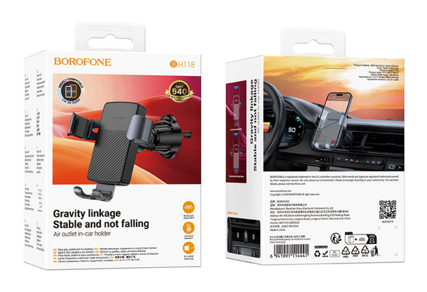 Тримач Holder Borofone BH118 Refined air outlet, Black Gray