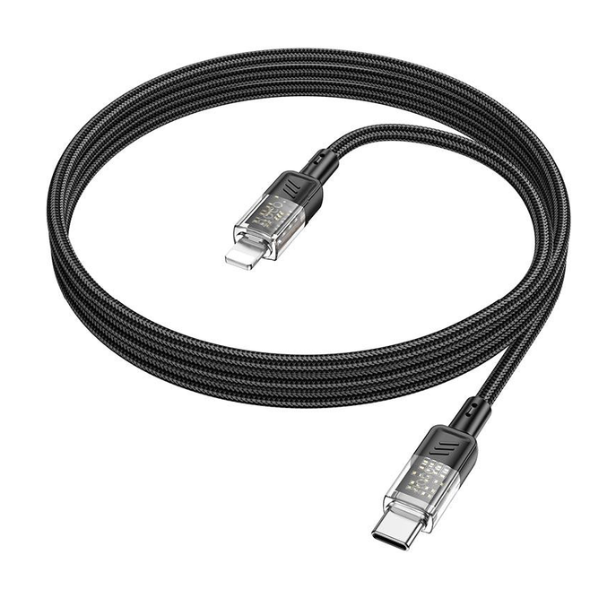 Кабель Hoco U129 Spirit transparent Type-C to Lightning 27W 1.2m, Black