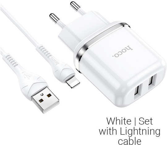 ЗП Hoco N4 Aspiring + Cable (Lightning) 2.4A 2USB, White