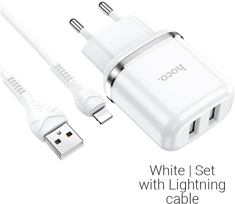 ЗП Hoco N4 Aspiring + Cable (Lightning) 2.4A 2USB, White