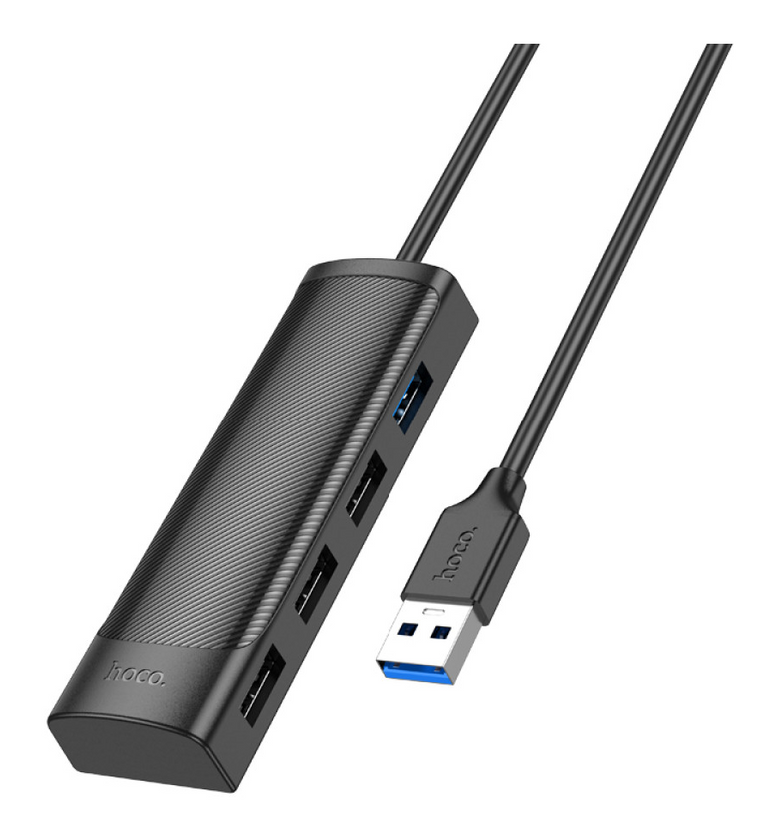 USB-HUB Hoco HB41 Easy safety 4-in-1 Adapter USB to USB3.0+USB2.0*3 1.2m, Black