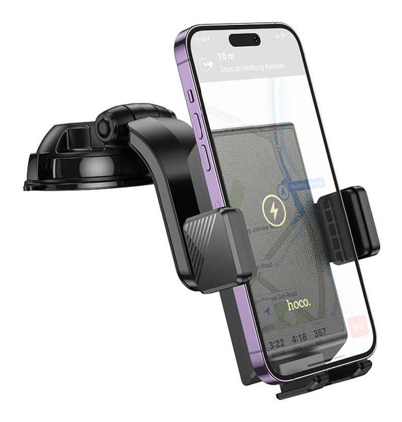 Тримач Holder Hoco HW22 Precious з бездротовою зарядкою 15W (center console), Black