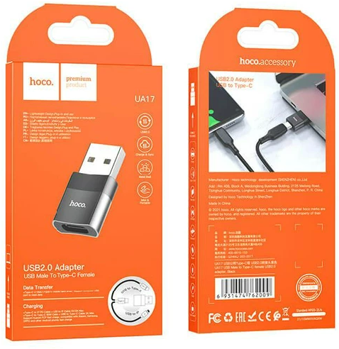 Перехідник Hoco UA17 Type-C to USB, Black