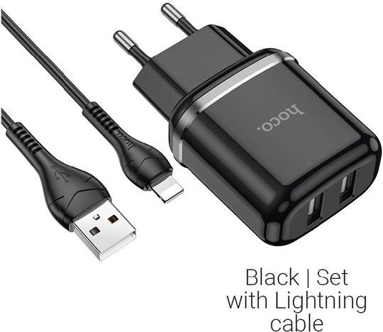 ЗП Hoco N4 Aspiring + Cable (Lightning) 2.4A 2USB, Black