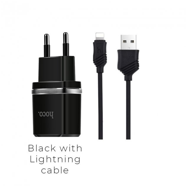 ЗП 2XUSB + Cable Lightning Hoco C12 (2.4A), Black