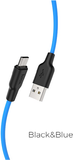 Кабель Hoco X21 Plus Silicone USB - MicroUSB 2.4A/1m, Black/Blue