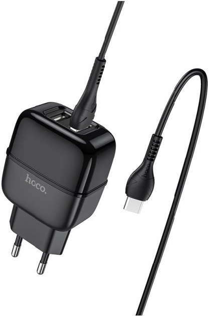 ЗП USB Hoco C77A (2USB/2.4A) + Type-C, Black