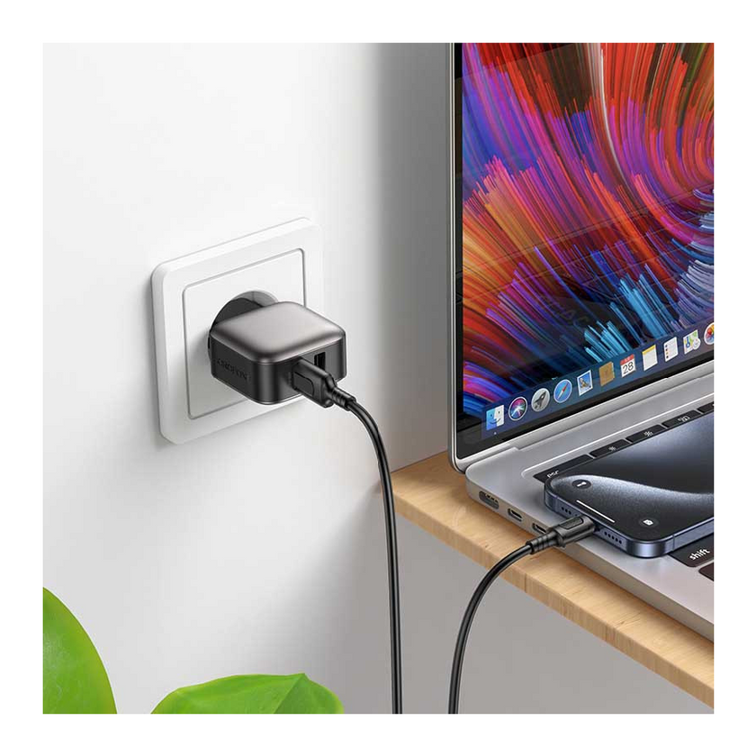 ЗП Borofone BAS51A Absolute (2USB-A) + Type-C, Black