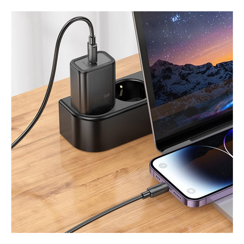 ЗП Hoco N62 Gentle PD30W (1USB-C) + кабель Type-C to Lightning, Black